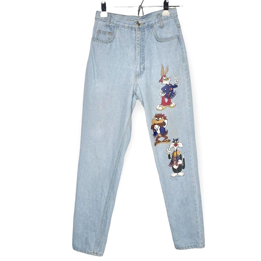 Jerry Leigh Vintage 90s Looney Tunes Disco Jeans Light Wash Size 9 Cartoons